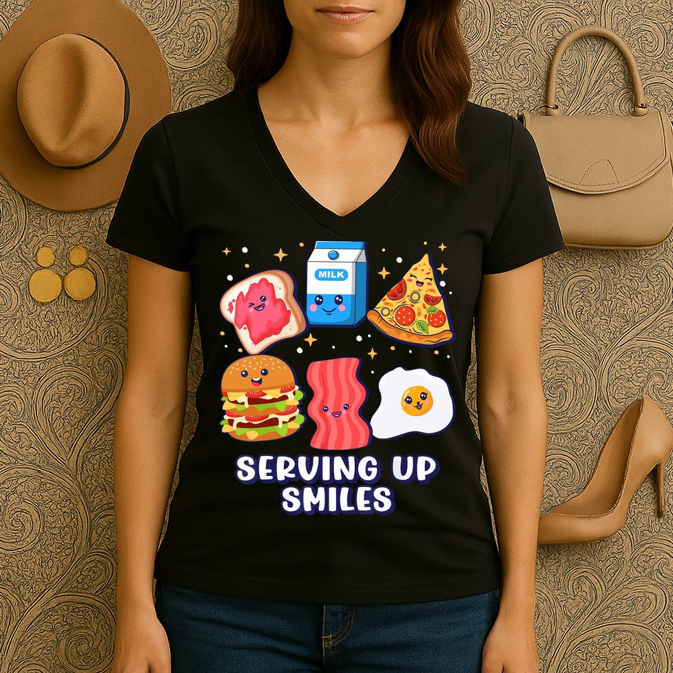 Serving Up Smiles Lunch Lady Women's V-Neck T-Shirt