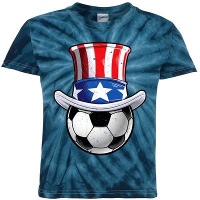 Soccer Uncle Sam 4th Of July American Flag Funny Kids Tie-Dye T-Shirt