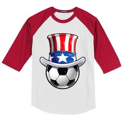 Soccer Uncle Sam 4th Of July American Flag Funny Kids Colorblock Raglan Jersey