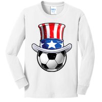 Soccer Uncle Sam 4th Of July American Flag Funny Kids Long Sleeve Shirt