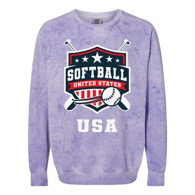 Softball Usa Support The Team Flag Colorblast Crewneck Sweatshirt