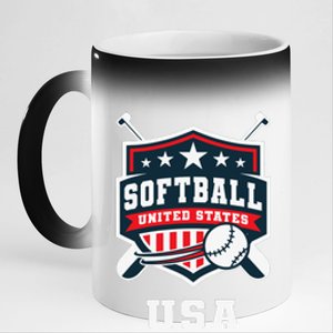 Softball Usa Support The Team Flag 11oz Black Color Changing Mug