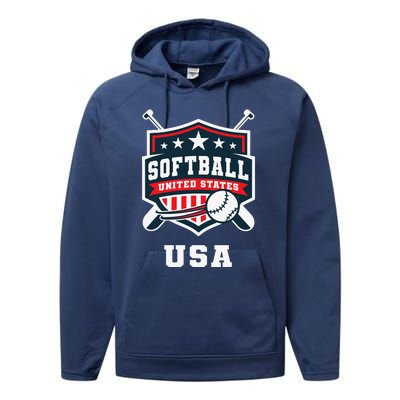 Softball Usa Support The Team Flag Performance Fleece Hoodie