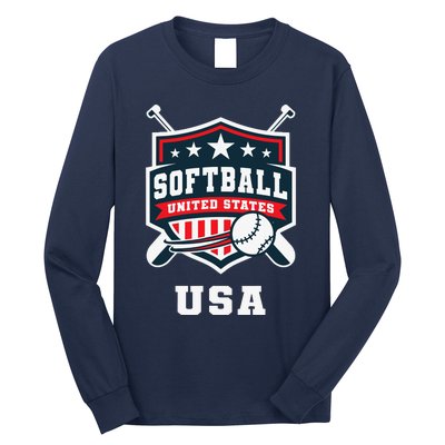 Softball Usa Support The Team Flag Long Sleeve Shirt