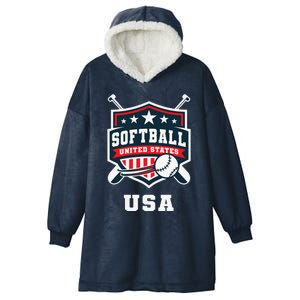 Softball Usa Support The Team Flag Hooded Wearable Blanket