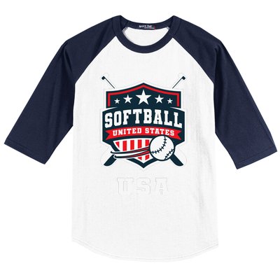 Softball Usa Support The Team Flag Baseball Sleeve Shirt