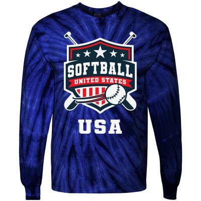 Softball Usa Support The Team Flag Tie-Dye Long Sleeve Shirt