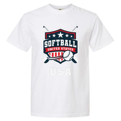 Softball Usa Support The Team Flag Garment-Dyed Heavyweight T-Shirt