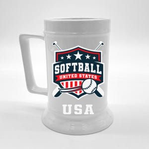 Softball Usa Support The Team Flag Beer Stein