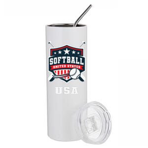 Softball Usa Support The Team Flag Stainless Steel Tumbler