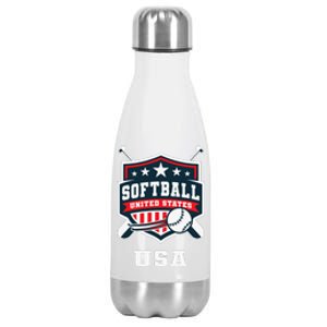 Softball Usa Support The Team Flag Stainless Steel Insulated Water Bottle