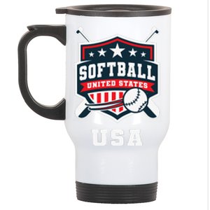 Softball Usa Support The Team Flag Stainless Steel Travel Mug