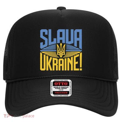 Slava Ukraine High Crown Mesh Back Trucker Hat