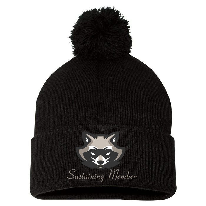 Sustaining Member Funny Raccoon Pom Pom 12in Knit Beanie