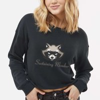 Sustaining Member Funny Raccoon Cropped Pullover Crew