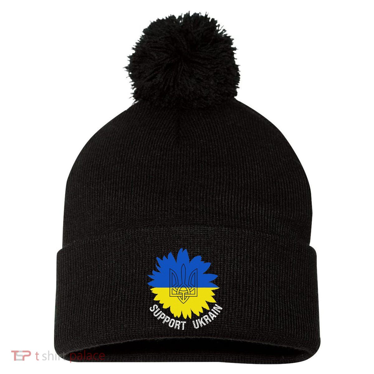 Support Ukraine Trident Cultural Pride Awareness Unity Pom Pom 12in Knit Beanie