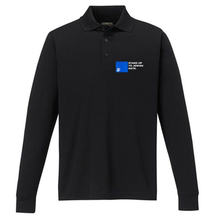 Stand Up To Jewish Hate Blue Square Support Israel Performance Long Sleeve Polo