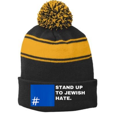 Stand Up To Jewish Hate Blue Square Support Israel Stripe Pom Pom Beanie