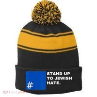 Stand Up To Jewish Hate Blue Square Support Israel Stripe Pom Pom Beanie