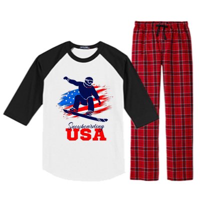 Snowboarding Usa Team American Flag Snowboard Sport Lover Raglan Sleeve Pajama Set