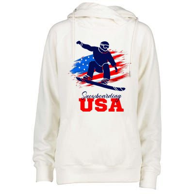 Snowboarding Usa Team American Flag Snowboard Sport Lover Womens Funnel Neck Pullover Hood