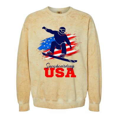 Snowboarding Usa Team American Flag Snowboard Sport Lover Colorblast Crewneck Sweatshirt