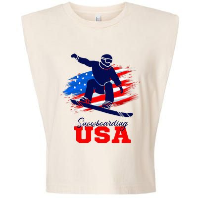 Snowboarding Usa Team American Flag Snowboard Sport Lover Garment-Dyed Women's Muscle Tee