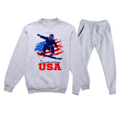 Snowboarding Usa Team American Flag Snowboard Sport Lover Premium Crewneck Sweatsuit Set