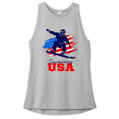 Snowboarding Usa Team American Flag Snowboard Sport Lover Ladies PosiCharge Tri-Blend Wicking Tank