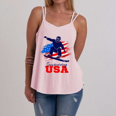 Snowboarding Usa Team American Flag Snowboard Sport Lover Women's Strappy Tank