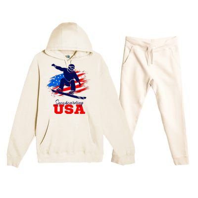 Snowboarding Usa Team American Flag Snowboard Sport Lover Premium Hooded Sweatsuit Set