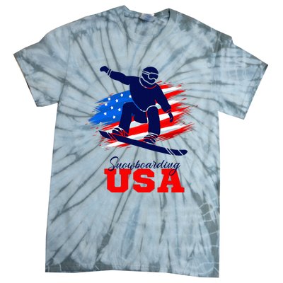 Snowboarding Usa Team American Flag Snowboard Sport Lover Tie-Dye T-Shirt