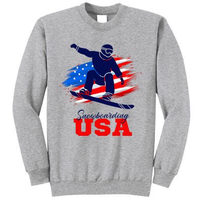 Snowboarding Usa Team American Flag Snowboard Sport Lover Tall Sweatshirt