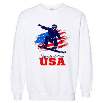 Snowboarding Usa Team American Flag Snowboard Sport Lover Garment-Dyed Sweatshirt