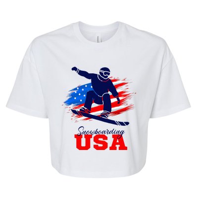 Snowboarding Usa Team American Flag Snowboard Sport Lover Bella+Canvas Jersey Crop Tee