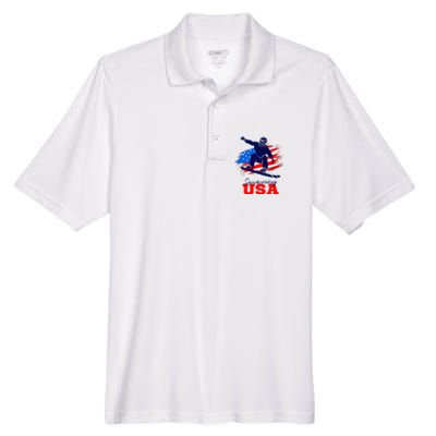 Snowboarding Usa Team American Flag Snowboard Sport Lover Men's Origin Performance Piqué Polo