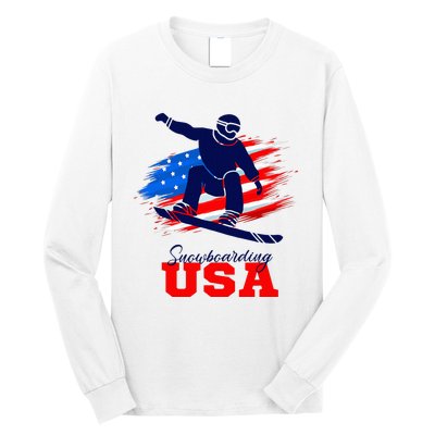 Snowboarding Usa Team American Flag Snowboard Sport Lover Long Sleeve Shirt