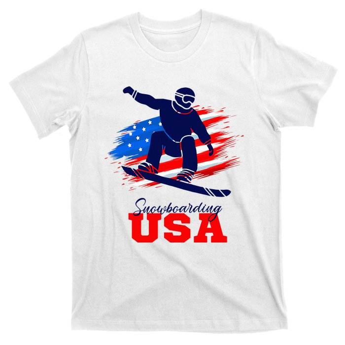 Snowboarding Usa Team American Flag Snowboard Sport Lover T-Shirt