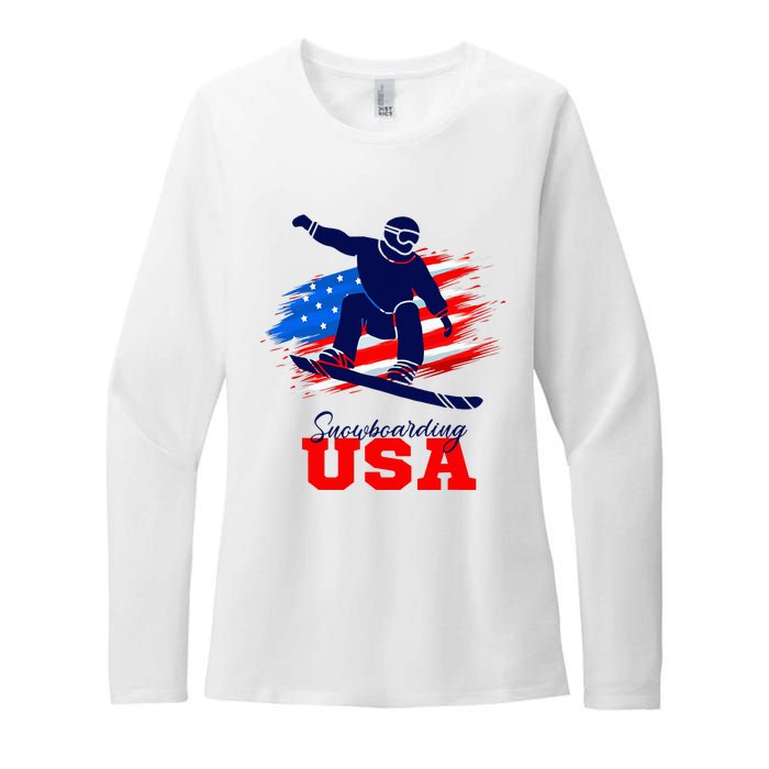 Snowboarding Usa Team American Flag Snowboard Sport Lover Womens CVC Long Sleeve Shirt