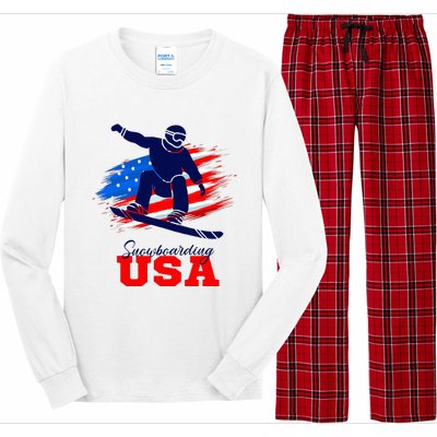 Snowboarding Usa Team American Flag Snowboard Sport Lover Long Sleeve Pajama Set