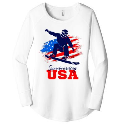 Snowboarding Usa Team American Flag Snowboard Sport Lover Women's Perfect Tri Tunic Long Sleeve Shirt