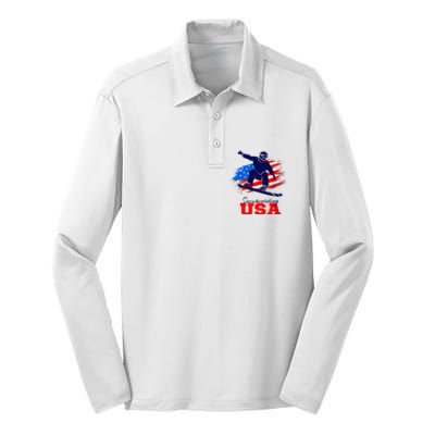 Snowboarding Usa Team American Flag Snowboard Sport Lover Silk Touch Performance Long Sleeve Polo