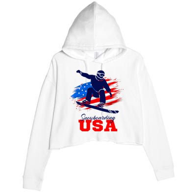 Snowboarding Usa Team American Flag Snowboard Sport Lover Crop Fleece Hoodie