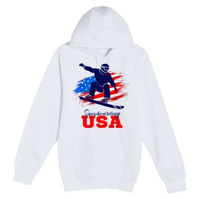 Snowboarding Usa Team American Flag Snowboard Sport Lover Premium Pullover Hoodie