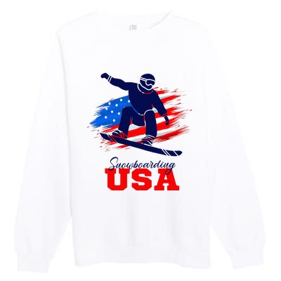 Snowboarding Usa Team American Flag Snowboard Sport Lover Premium Crewneck Sweatshirt