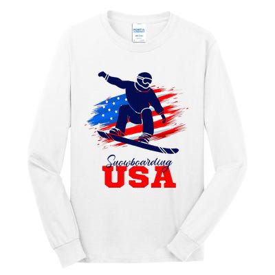 Snowboarding Usa Team American Flag Snowboard Sport Lover Tall Long Sleeve T-Shirt