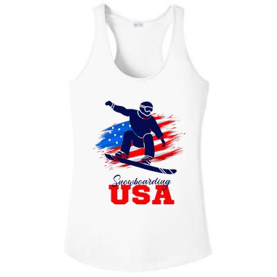 Snowboarding Usa Team American Flag Snowboard Sport Lover Ladies PosiCharge Competitor Racerback Tank