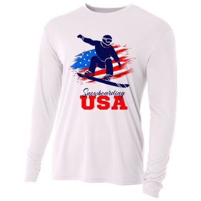 Snowboarding Usa Team American Flag Snowboard Sport Lover Cooling Performance Long Sleeve Crew