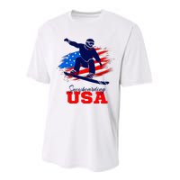 Snowboarding Usa Team American Flag Snowboard Sport Lover Performance Sprint T-Shirt