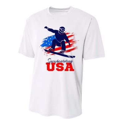 Snowboarding Usa Team American Flag Snowboard Sport Lover Performance Sprint T-Shirt